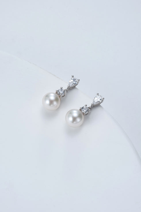 7-8mm White Akoya Pearl Sparkle Zirconia Earrings